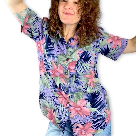 Kathy Che Floral Blouse Vintage 90s Y2K - Picture 2 of 9